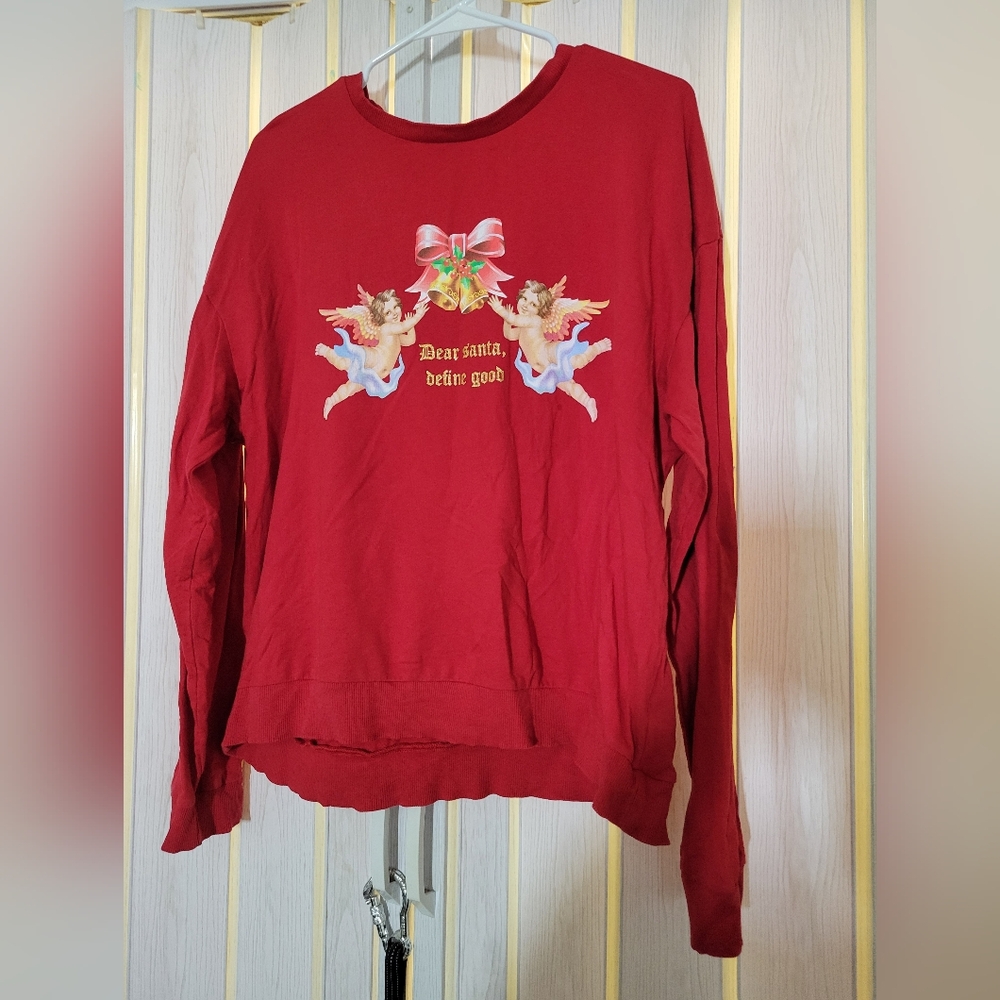 3/20$*H&M Red Holiday Crewneck "Dear Santa, Define Good" Sweatshirt Size XL
